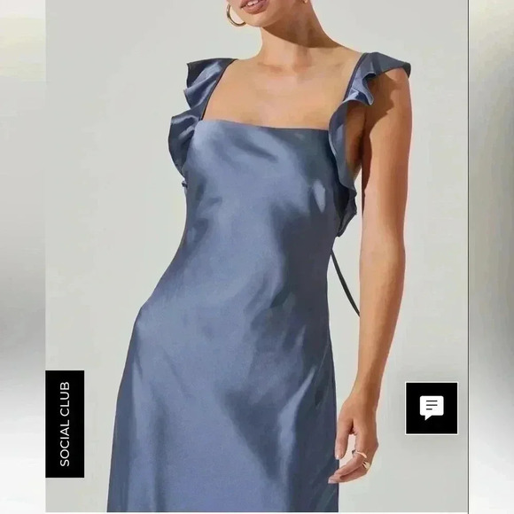 ASTR the Label BRYNA RUFFLE STRAP SATIN MAXI DRESS SZ XS slate blue - Picture 2 of 8